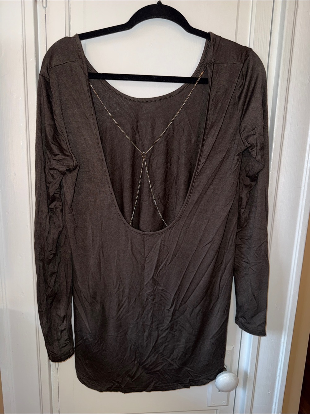Tobi Long-Sleeve Scoop Back Top in Dark Brown